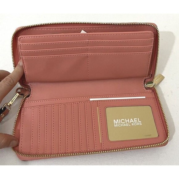 New Michael Kors Jet Set Large Travel Continental Wallet Leather Sherbert - Picture 4 of 5